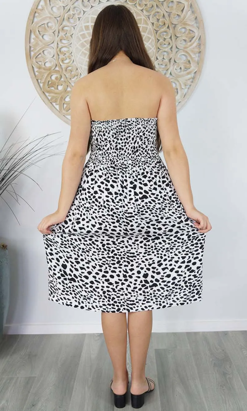 Rayon Dress Smock Spotty White/Black