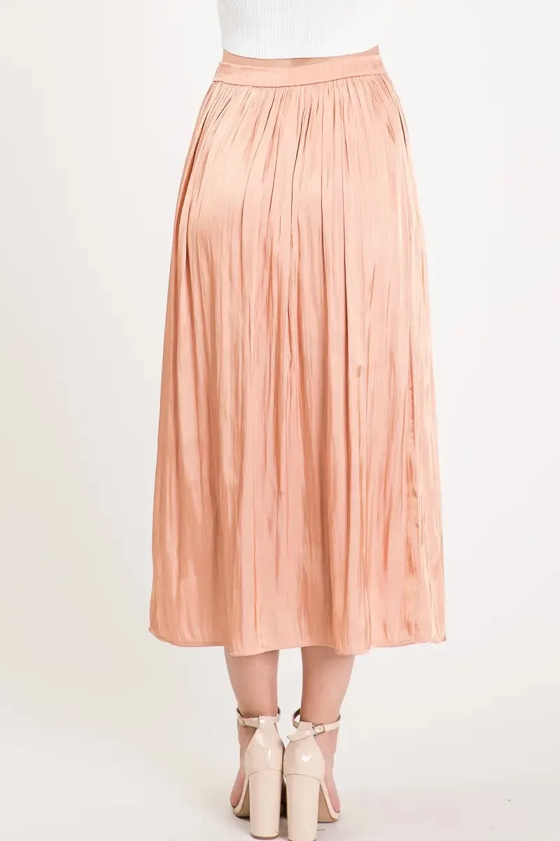 Satin High Waist Midi Skirt in Persimmon