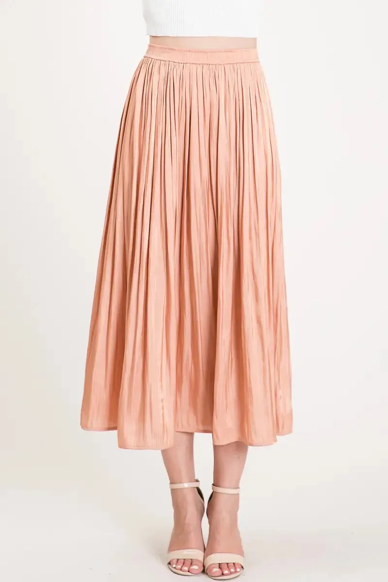 Satin High Waist Midi Skirt in Persimmon