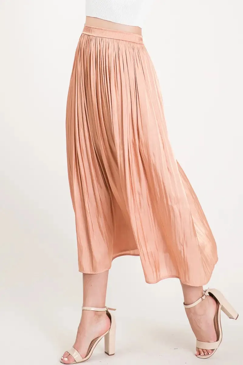 Satin High Waist Midi Skirt in Persimmon