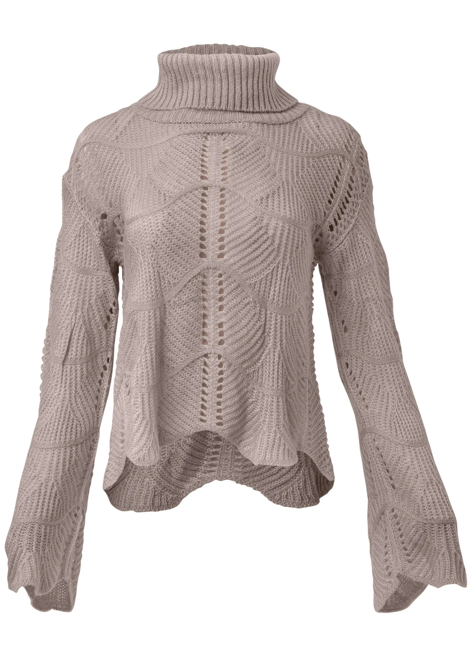 Scallop Detail Turtleneck - Taupe