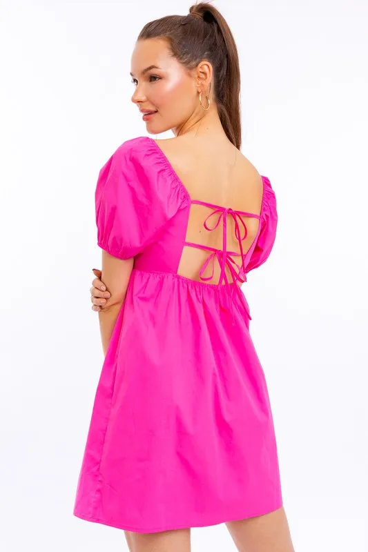 SHORT SLEEVE BACK TIE DETAIL BABYDOLL DRESS