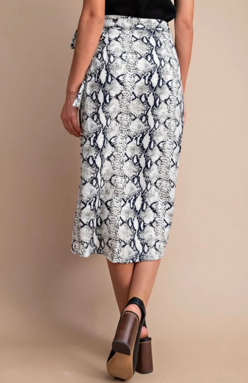 SNAKE PRINT MIDI WRAP SKIRT