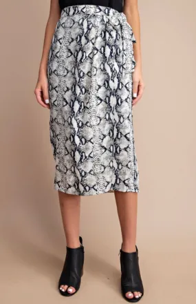 SNAKE PRINT MIDI WRAP SKIRT