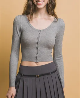 Soft and Plush Cropped Button Front Long Sleeve Top (Assorted Colors)