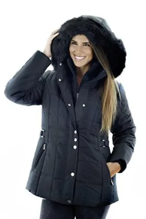 Sportoli Women's Down Alternative Puffer Coat with Plush Lined Detachable Hood (Black / 3X)