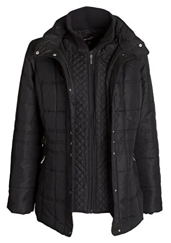 Sportoli Women's Down Alternative Puffer Coat with Plush Lined Detachable Hood (Black / 3X)