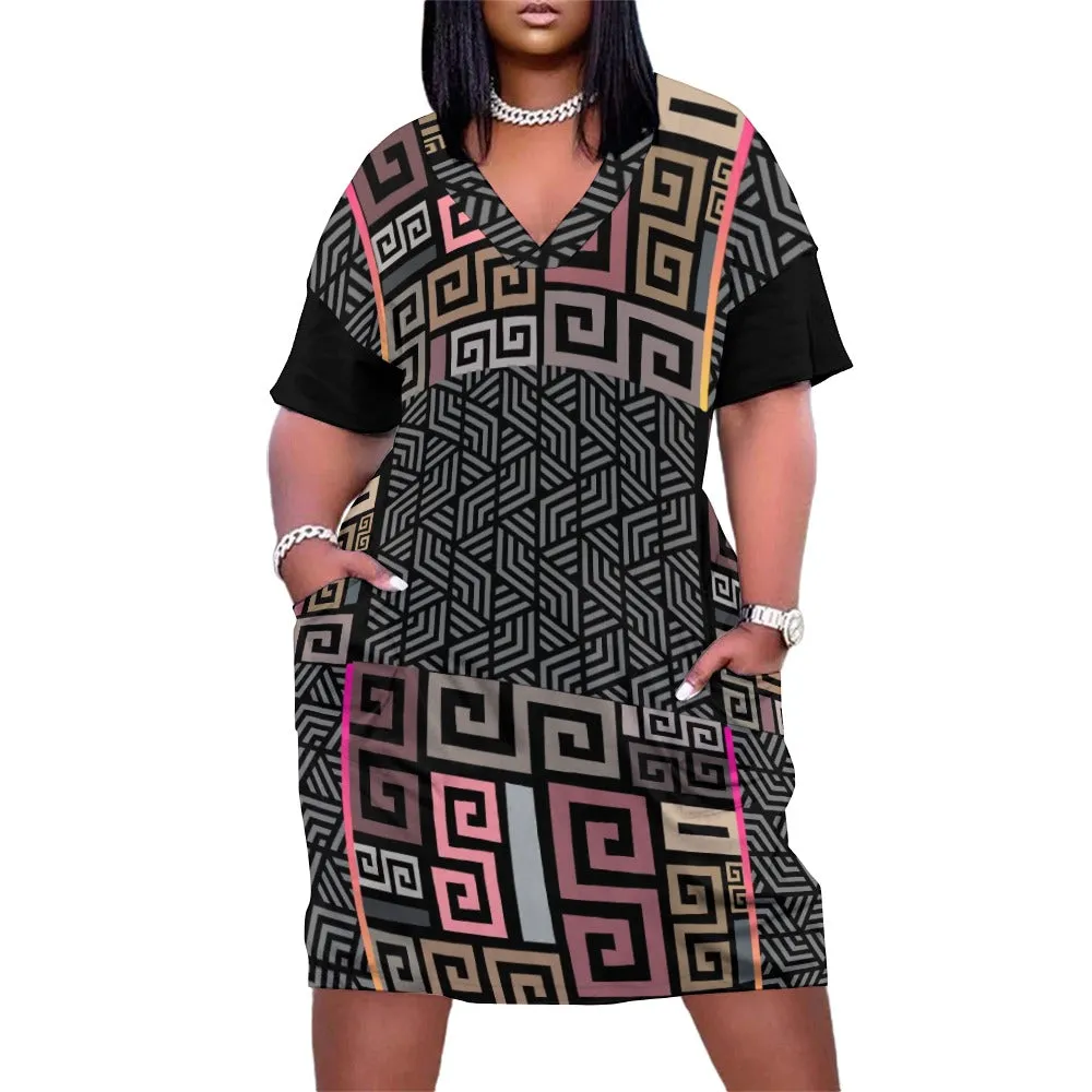 Squared Loose Voluptuous ( ) Pocket Plus Size Dress