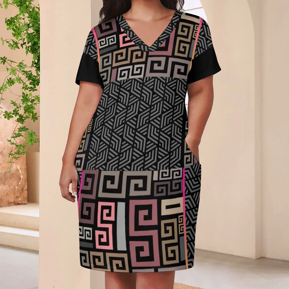 Squared Loose Voluptuous ( ) Pocket Plus Size Dress