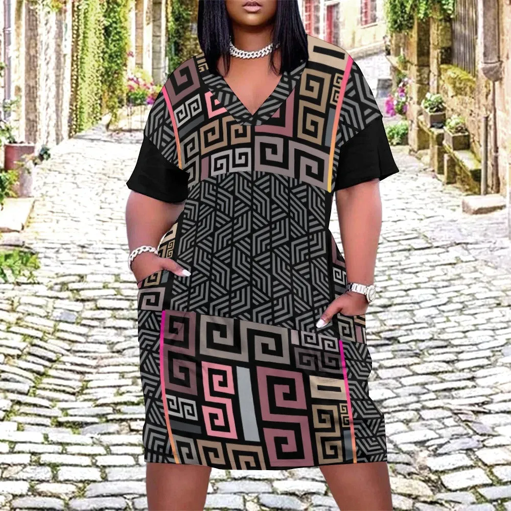 Squared Loose Voluptuous ( ) Pocket Plus Size Dress