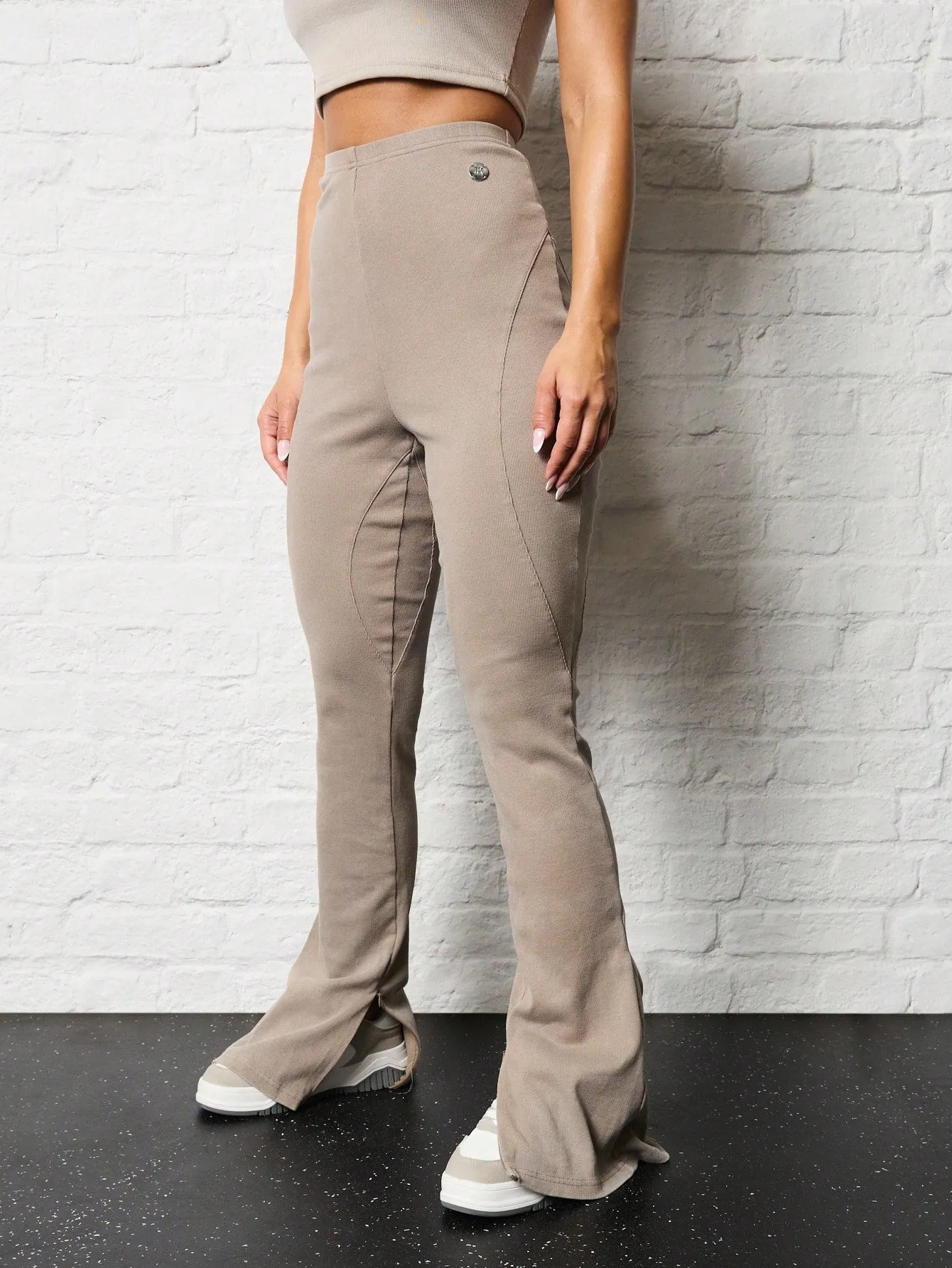 SUMWON WOMEN Washed Side Slit Flared Pants With Seam Detail