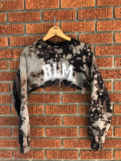 Support a Cause! Bold B.L.M. (Black Lives Matter) Handmade Bleached Crew Neck or Off Shoulder Super Crop Sweater