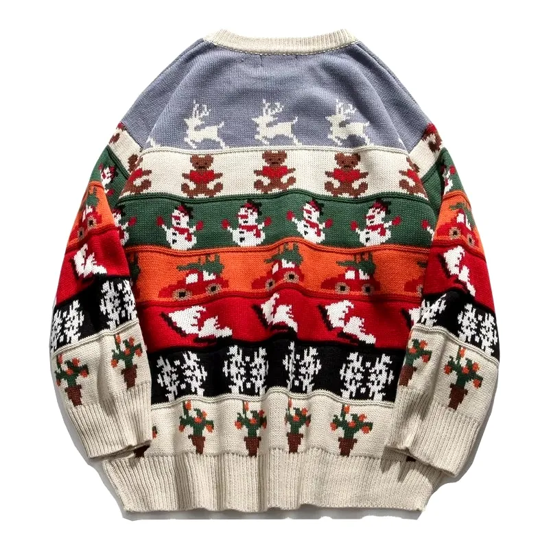 Sweater Men Harajuku Fashion Pullover O-Neck Christmas Cartoons Clothing Long Sleeve Knitted Sweater Men Oversized Pullover Ropa