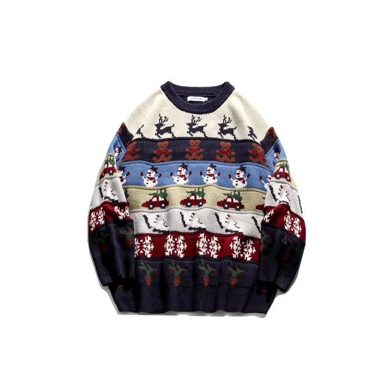 Sweater Men Harajuku Fashion Pullover O-Neck Christmas Cartoons Clothing Long Sleeve Knitted Sweater Men Oversized Pullover Ropa