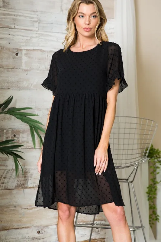 Swiss Dot Chiffon Ruffle Sleeve Babydoll Dress