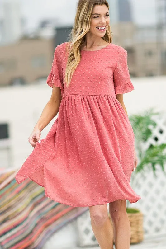 Swiss Dot Chiffon Ruffle Sleeve Babydoll Dress