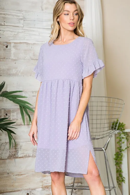 Swiss Dot Chiffon Ruffle Sleeve Babydoll Dress