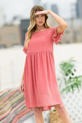 Swiss Dot Chiffon Ruffle Sleeve Babydoll Dress