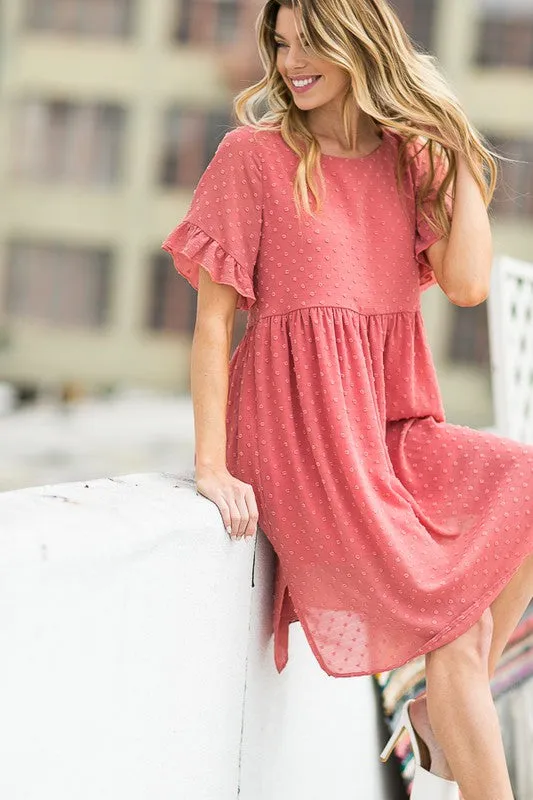 Swiss Dot Chiffon Ruffle Sleeve Babydoll Dress