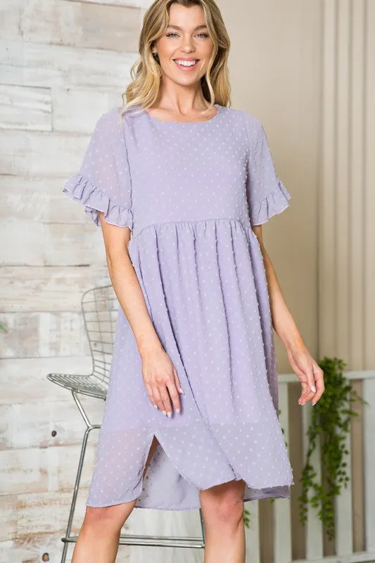 Swiss Dot Chiffon Ruffle Sleeve Babydoll Dress