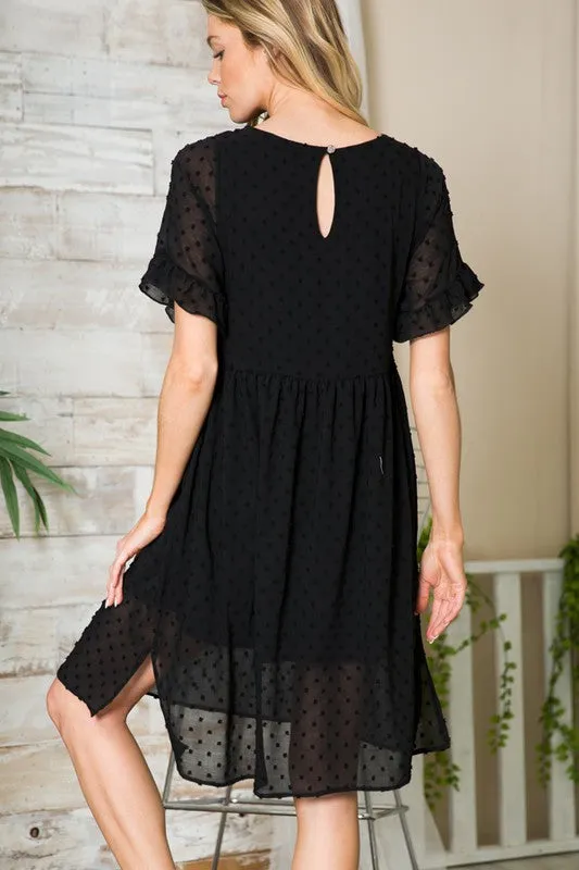 Swiss Dot Chiffon Ruffle Sleeve Babydoll Dress