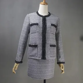 Tailor Made Houndstooth Check Pattern Jewellery Trim Tweed Jacket Coat Blazer   Shorts/Skirts/Trousers