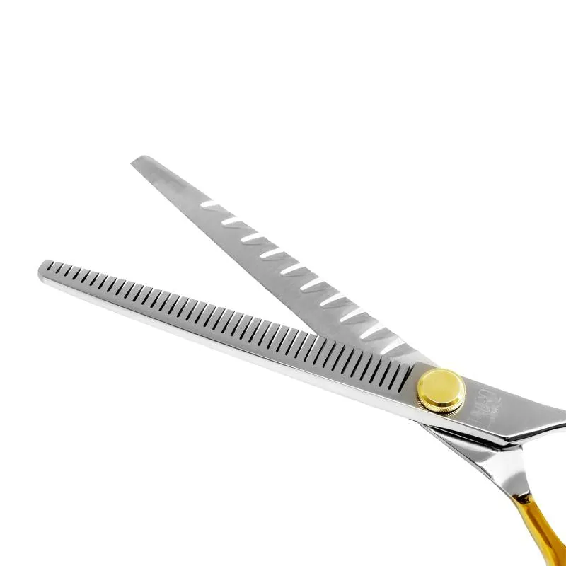 Tauro Pro Line cutting scissors "Perfection by Janita J. Plunge", 440c stainless steel, golden handles, 40 teeth, thinning