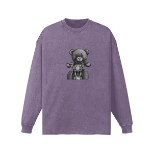 Teddy Ride 260GSM Unisex Raw Hem Faded Long Sleeve T-shirt