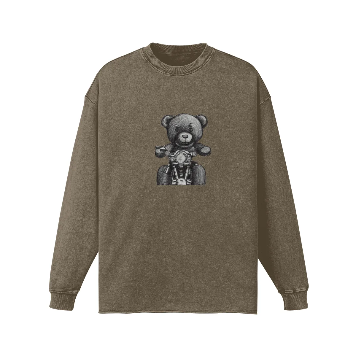 Teddy Ride 260GSM Unisex Raw Hem Faded Long Sleeve T-shirt