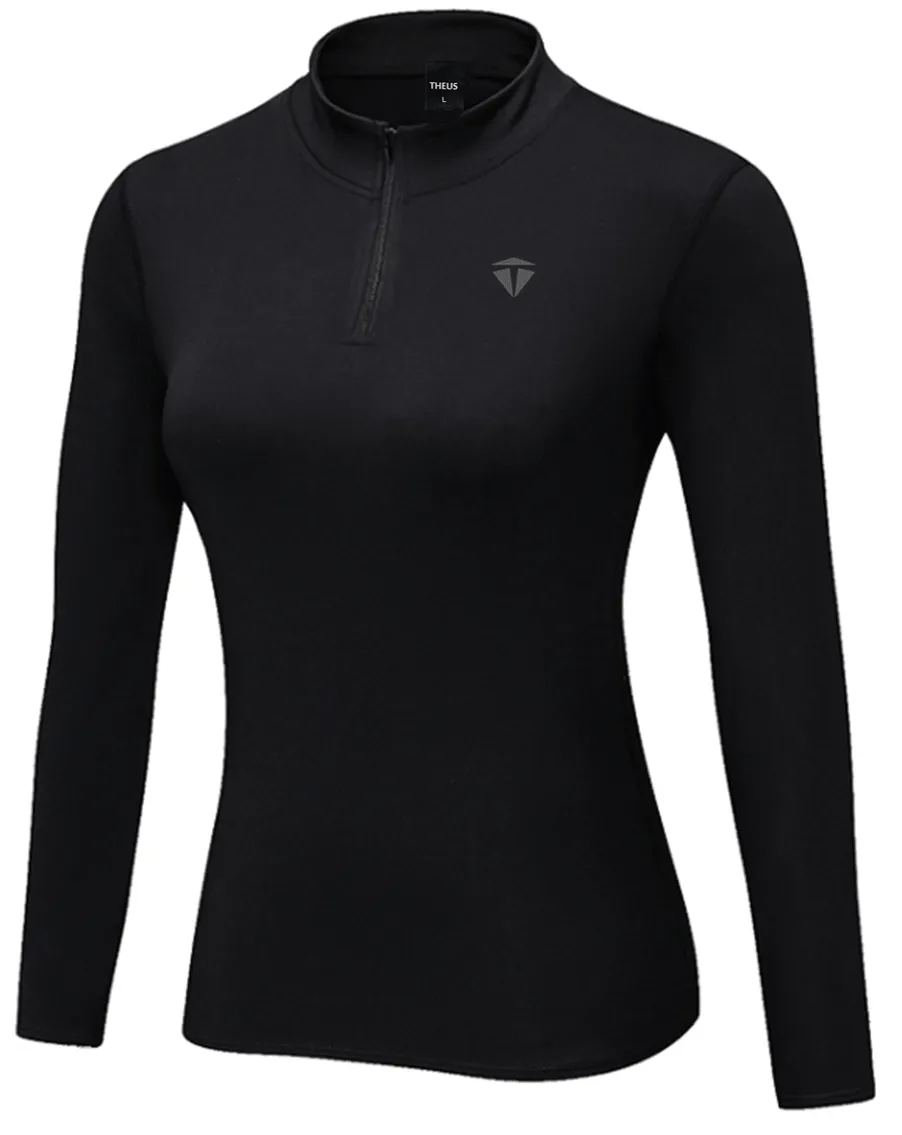 THEUS Sleek Fit Women's 1/4 Zip Long Sleeve Micro Fleece Interior Running Shirt