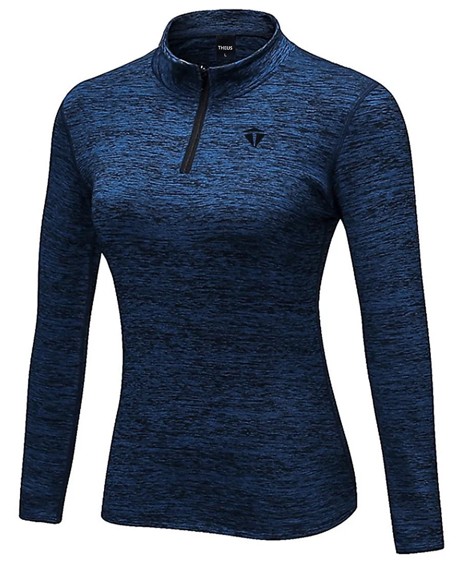 THEUS Sleek Fit Women's 1/4 Zip Long Sleeve Micro Fleece Interior Running Shirt