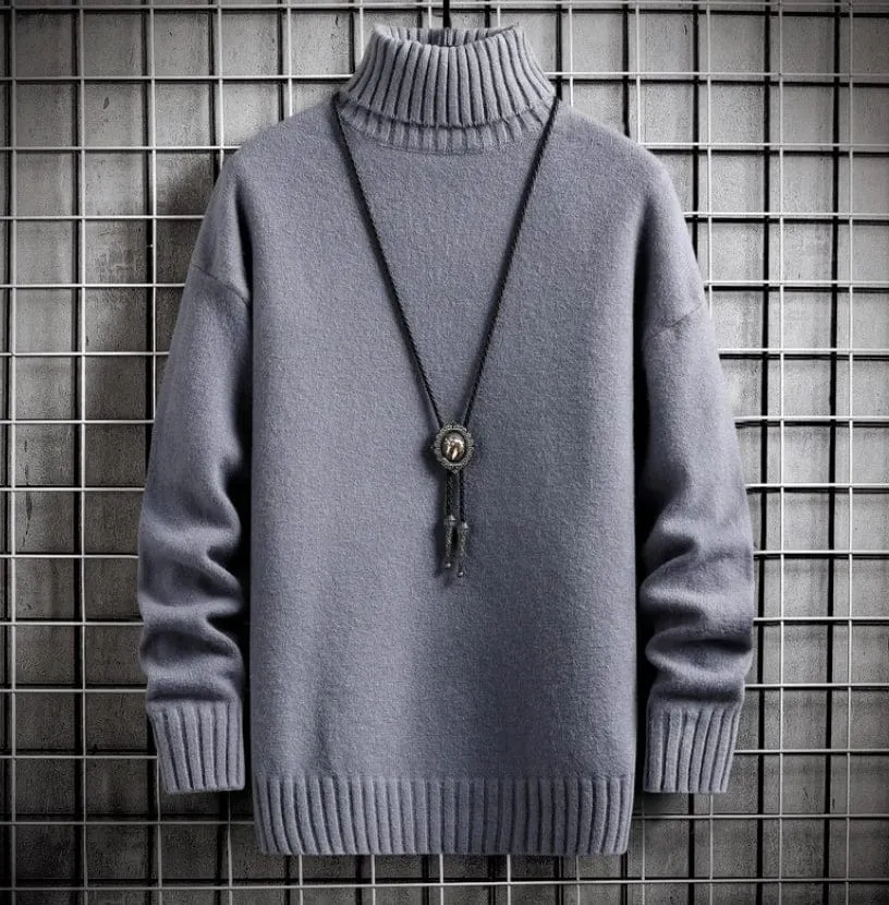 Trendy Winter Turtleneck Cashmere Sweater for Men - Plush & Warm Solid Colour Pullover