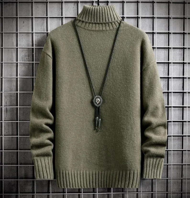 Trendy Winter Turtleneck Cashmere Sweater for Men - Plush & Warm Solid Colour Pullover