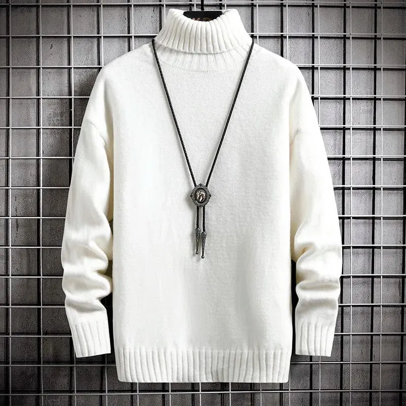 Trendy Winter Turtleneck Cashmere Sweater for Men - Plush & Warm Solid Colour Pullover