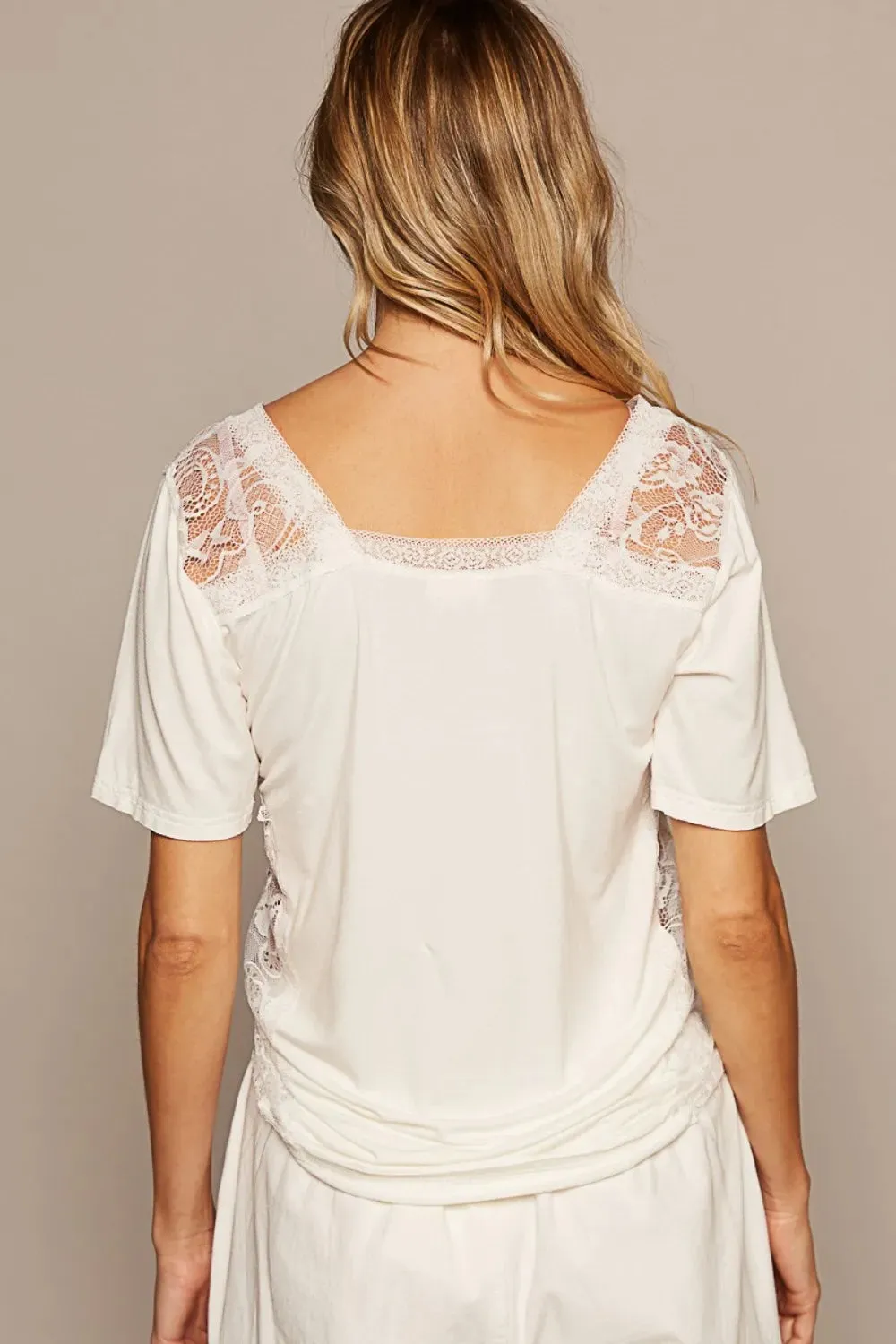 V-Neck Short Sleeve Lace Trim Top