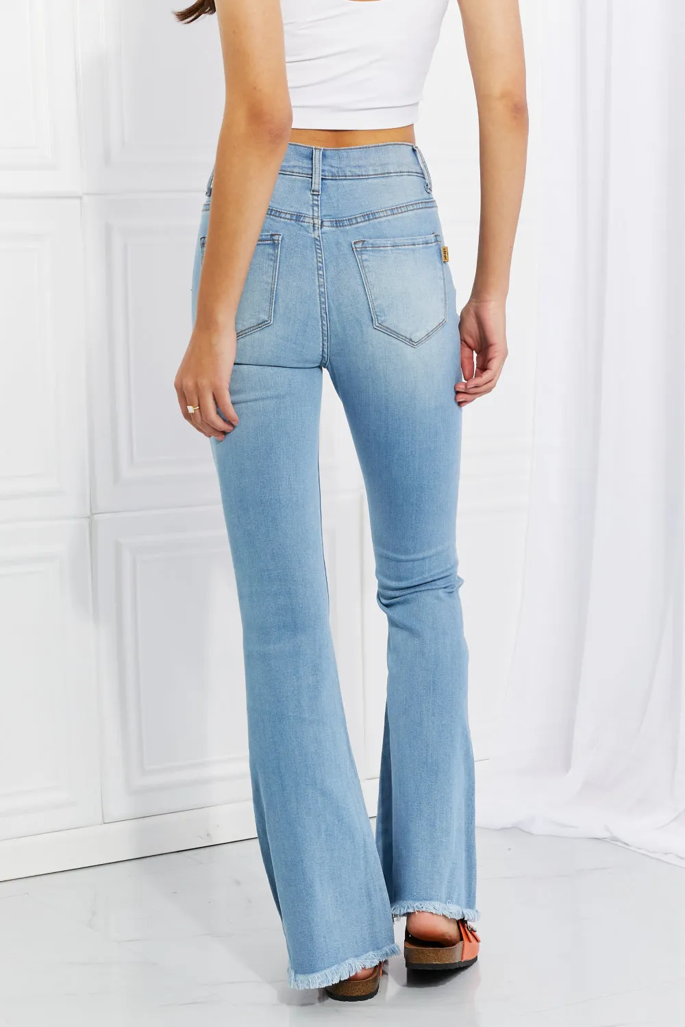 Vibrant MIU Full Size Jess Button Flare Jeans - Ships from The US