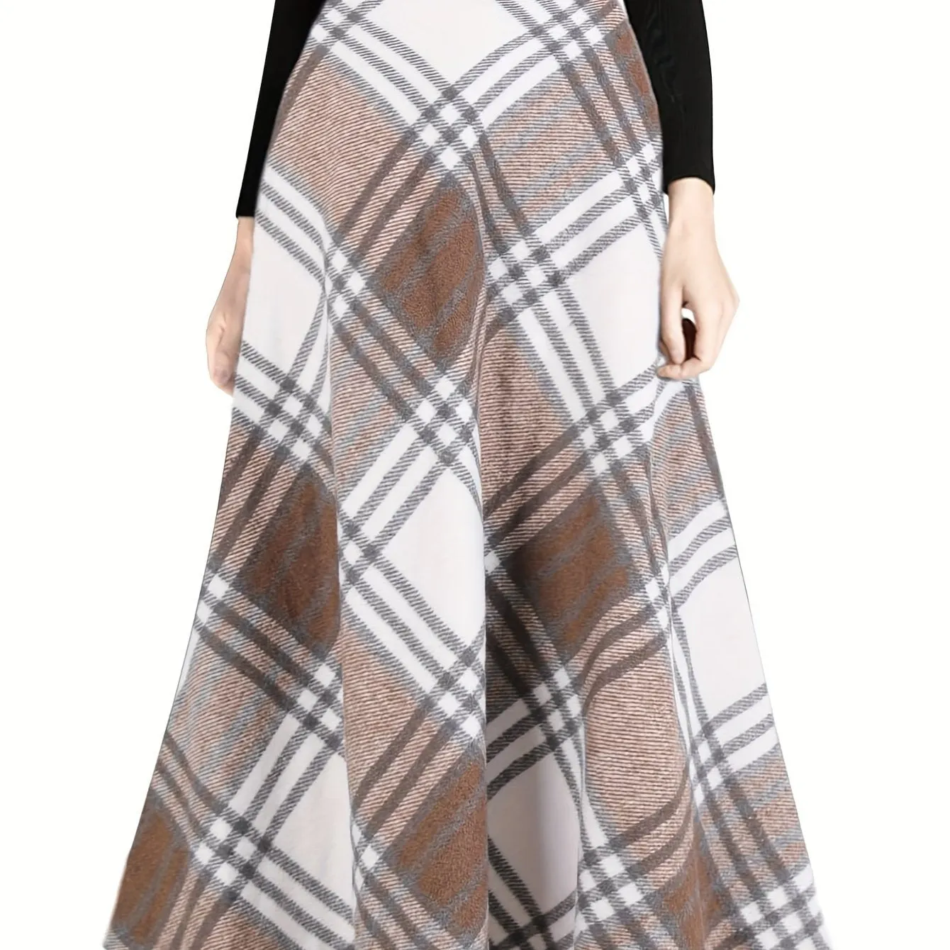 Vibrant Plaid High-Waisted Flared Midi Skirt - Elegant A-Line Silhouette, Comfortable Fall and Winter Essential, Women's Chic Clothing for Everyday Wear - Perfect for Office, Party, and Casual Occasions