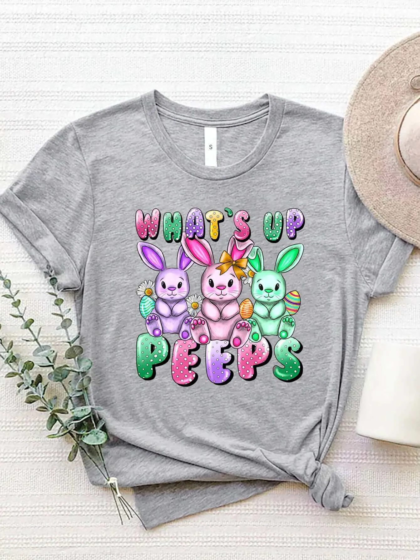 What's Up Peeps Graphic Round Neck Short Sleeve T-Shirt