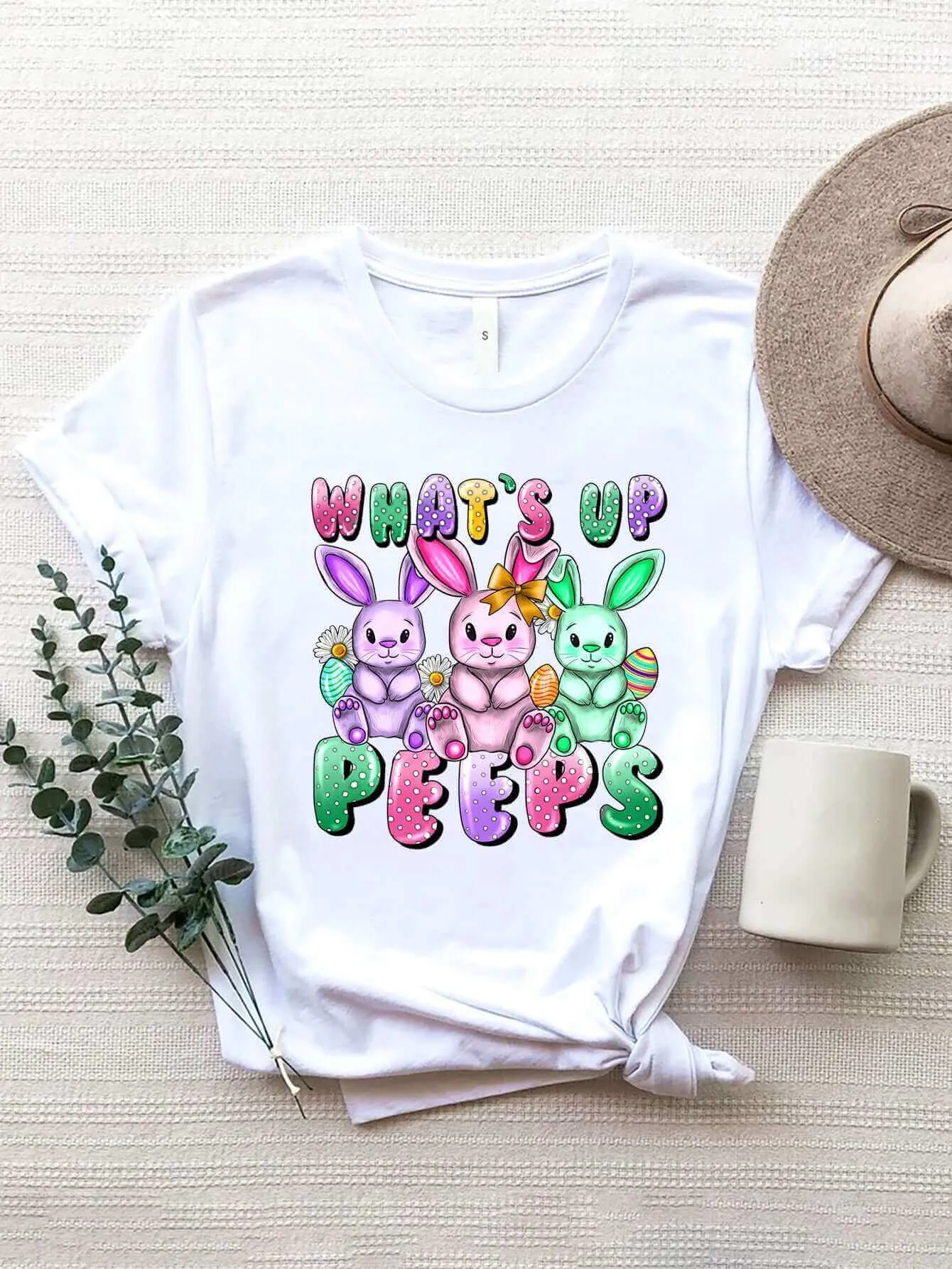 What's Up Peeps Graphic Round Neck Short Sleeve T-Shirt