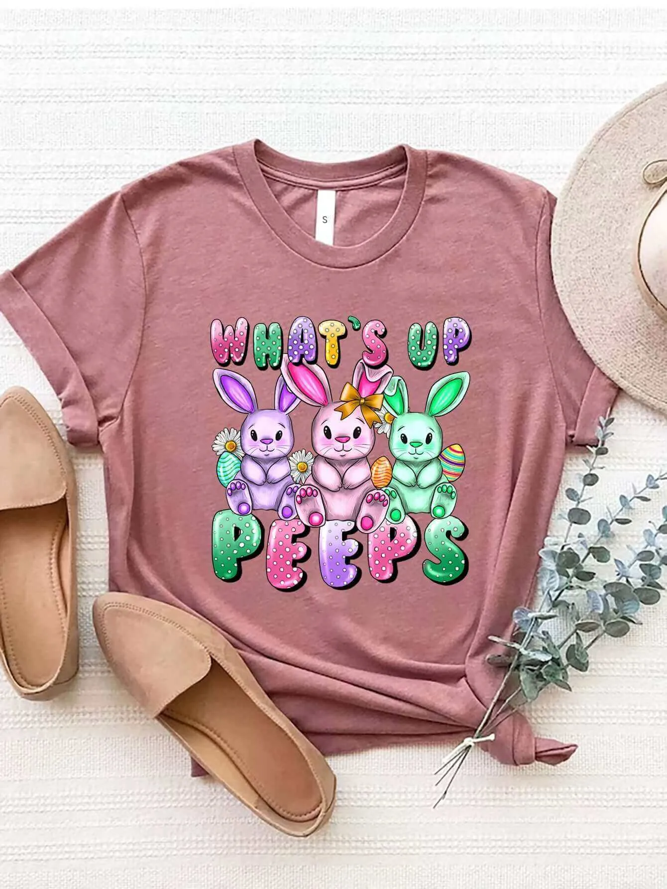 What's Up Peeps Graphic Round Neck Short Sleeve T-Shirt