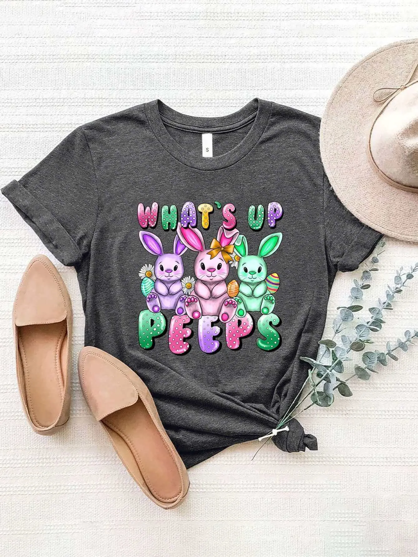 What's Up Peeps Graphic Round Neck Short Sleeve T-Shirt