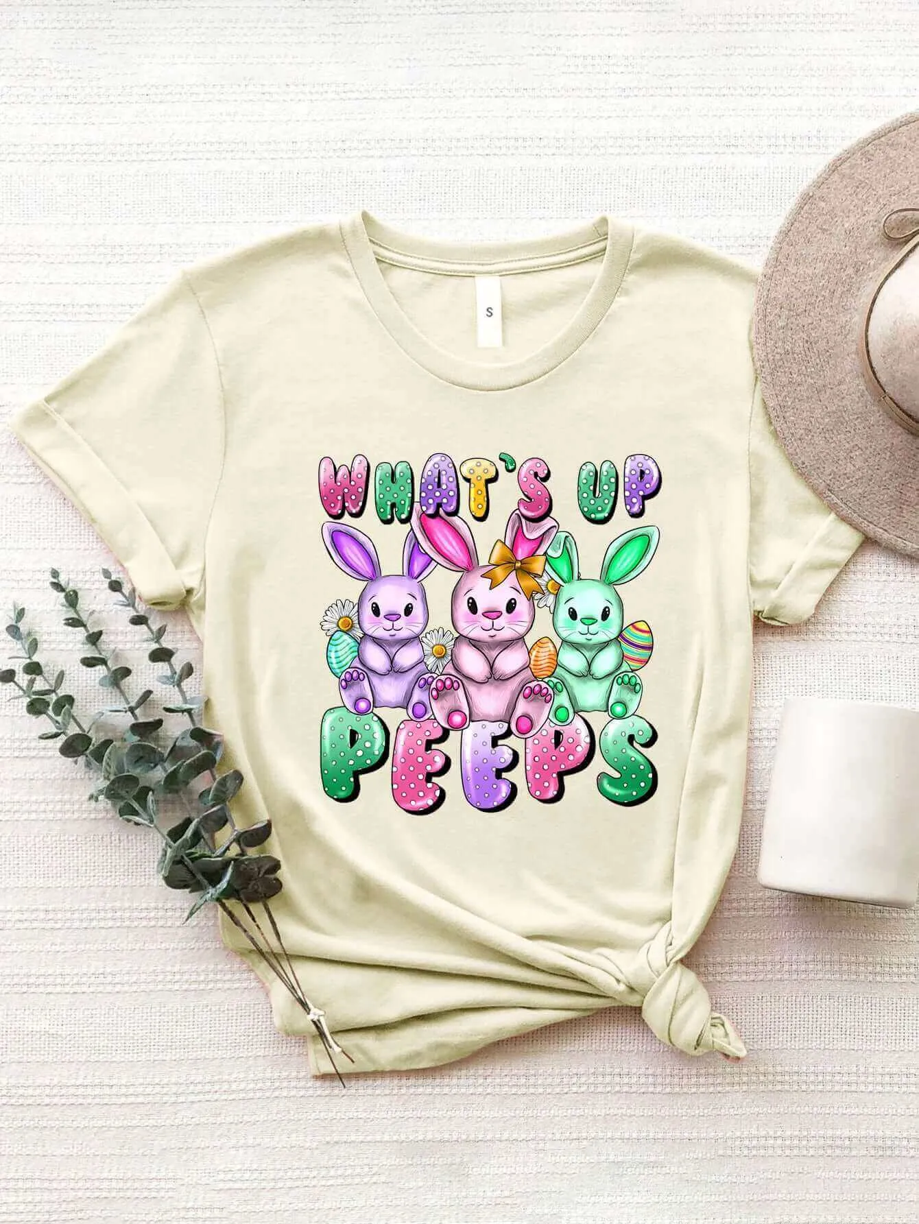 What's Up Peeps Graphic Round Neck Short Sleeve T-Shirt