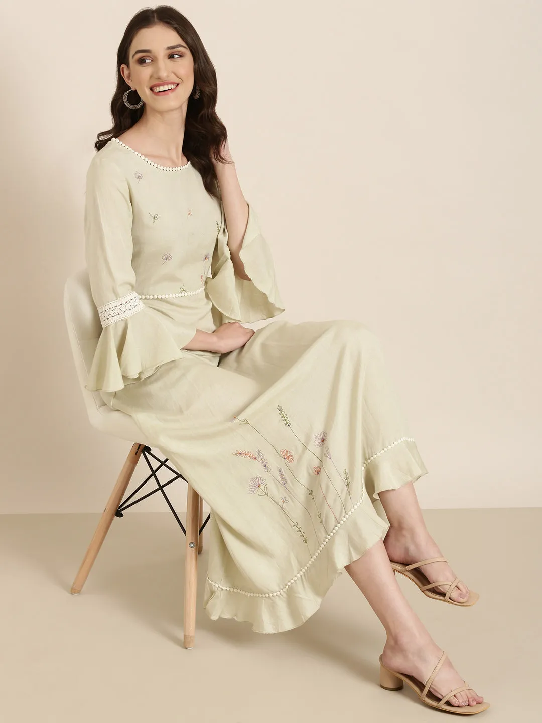 Women Green Solid A-Line Kurta