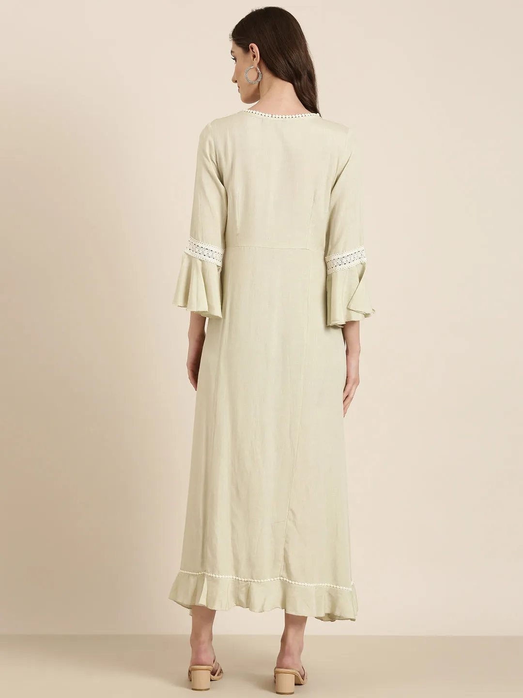 Women Green Solid A-Line Kurta