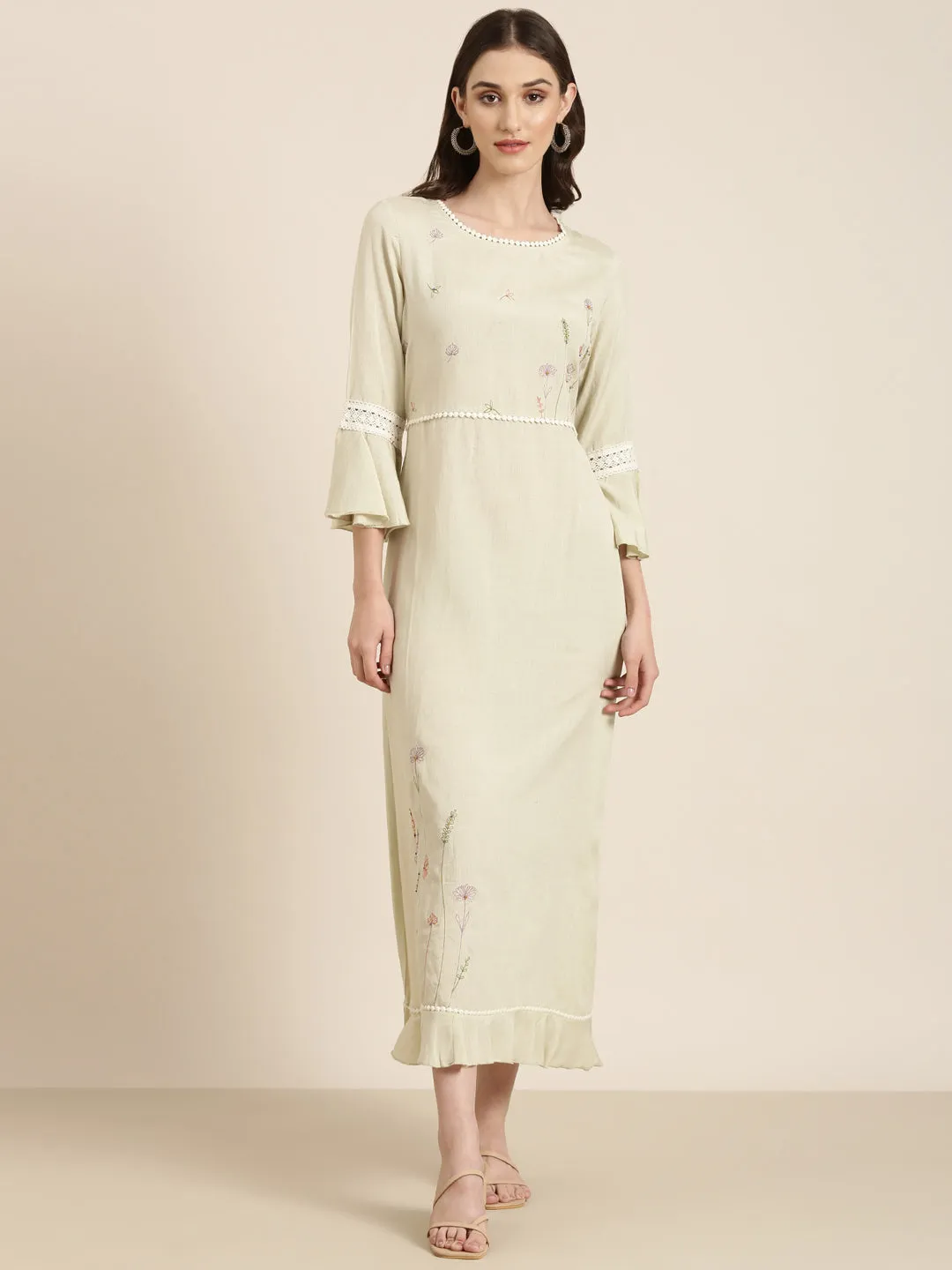 Women Green Solid A-Line Kurta