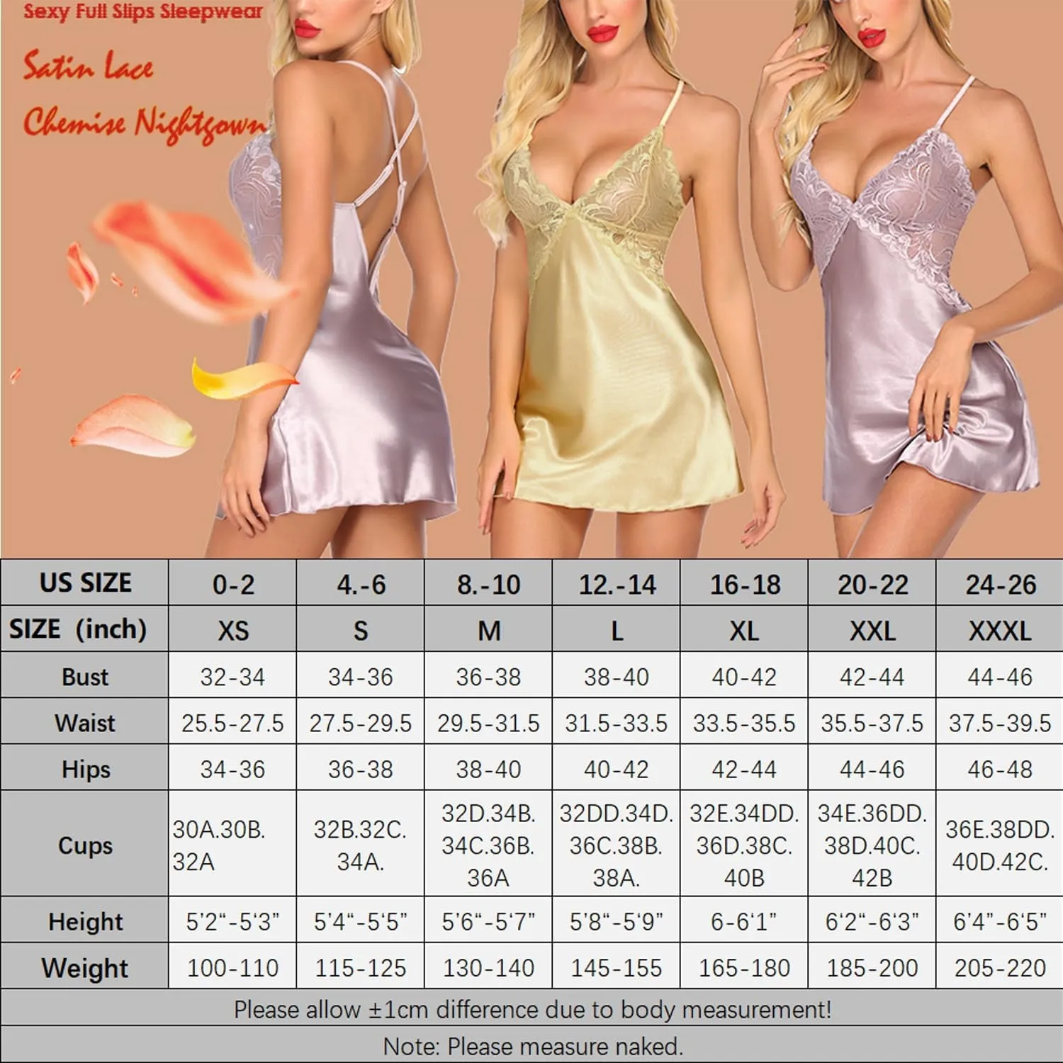 Women Lingerie V Neck Nightwear Satin Sleepwear Lace Chemise Mini Teddy