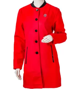 Women's Long Red  Coat with Black Trim