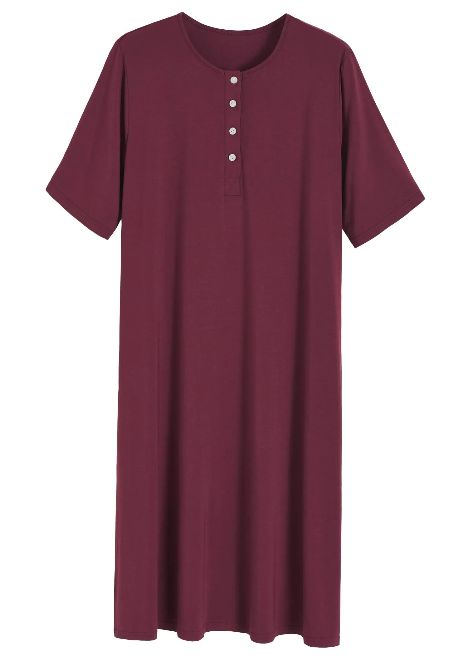 Women's Long Sleep Shirt Henley Nightshirt with Pockets