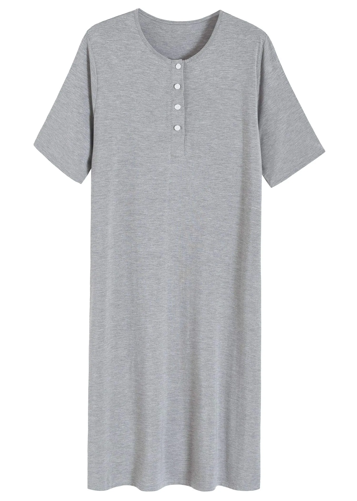 Women's Long Sleep Shirt Henley Nightshirt with Pockets