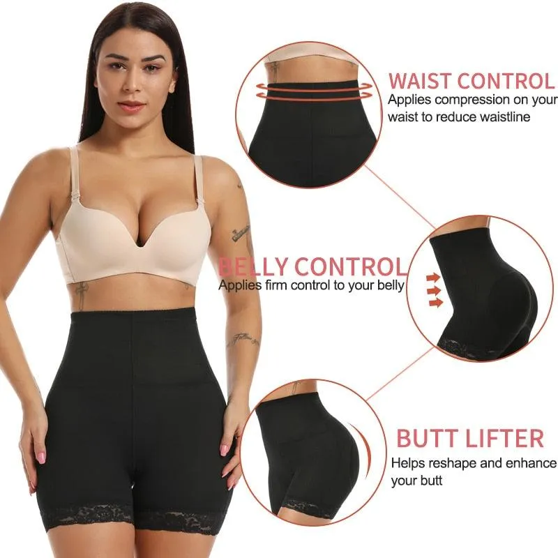 Womens Padded Shapewear Hip Enhancer Shorts High Waist Body Shaper Panty Padded Pad - Butt Lifter Booty Waist Trainer Control (FHW1)